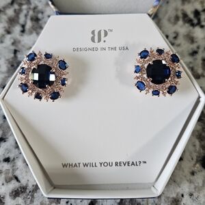 Elegant Blue and Gold Stud Earrings